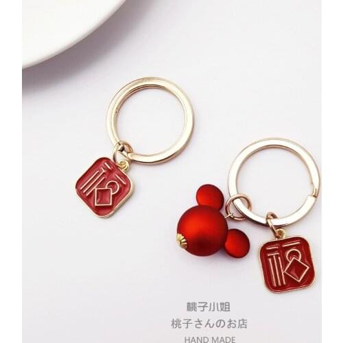 Disney Mickey Mouse Chinese Style Lucky Kenchain Bag Car Key Pendant Originality Small Gift Cute Women Keychain Accessories