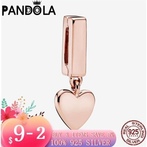 2021 new 925 Sterling Silver Heart Dangle Clip Charms Beads Bracelet Fit Original Pandora Bracelet DIY Jewelry For Women