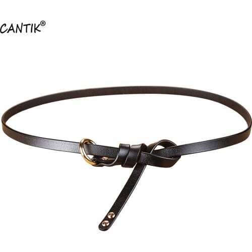 CANTIK Ladies Genuine Leather Belts Alloy Pin Buckles Metal Illuminative Slim Knot Accessories for Women 1.0cm Width FCA071