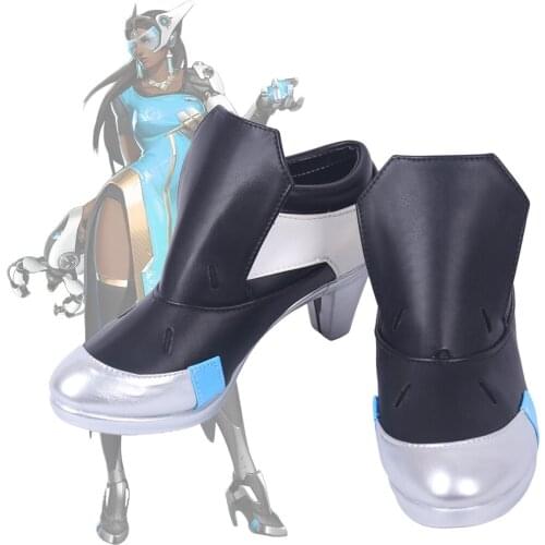 Symmetra Black Boots Cosplay Game OW Satya Vaswani Symmetra Cosplay Boots High Heel Shoes Custom Made