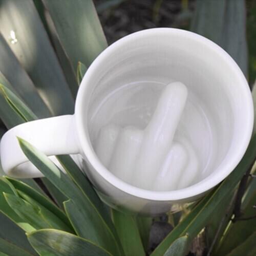 FashionDesign White Middle Finger Mug Novelty Style Mixing Coffee Milk Cup Funny Ceramic Mug 300Ml Capacity Water Cup