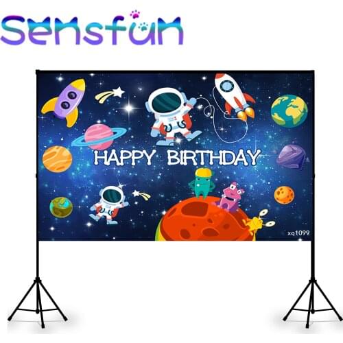 Spacecraft Astronaut Backdrop Baby Boy 1st Birthday Party Photography Background Universe Space Planet Photocall Photo Studio