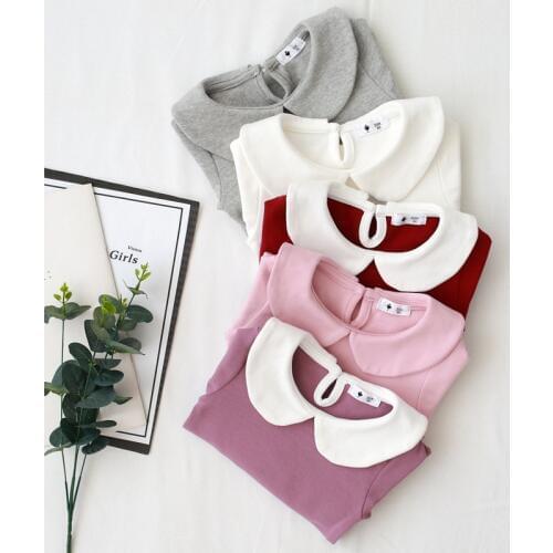 Baby Girls T shirt Peter pan Collar Bottoming Shirts Cotton Girl Tops Tees Childrens Clothes Girls Blouse BC381