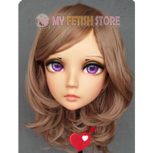 GL335)Female Sweet Girl Resin Half Head Kigurumi BJD Eyes Crossdress Cosplay Japanese Anime Role Lolita Mask With Eyes And Wig