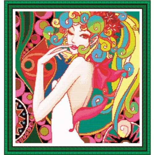 The temptation of a beautiful girl 11CT 14CT Chinese cross-stitch kit naked back sexy girl hand-embroidered painting