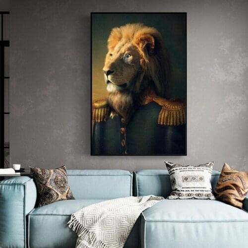 Lion General Classical Art Paintings Print On Canvas Art Posters and Prints Ainmals in a Suit Nordic Wall Art Pictures Cuadros