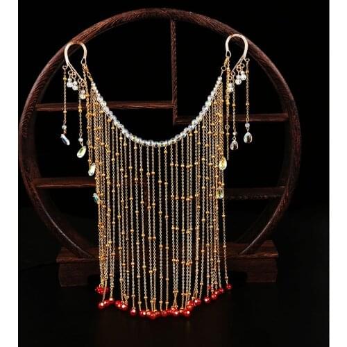 Chinese Vintage Style Metal Alloy Head Chain Tassel Mask Exaggerated Tassel Mask Chain Rhinestone Fringe Head Dance Headwear