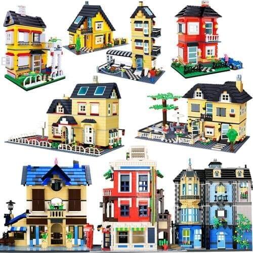 City Architecture Villa Cottage Model Building Blocks Compatible Friends Beach Hut Modular Home House Village Construction Toys
