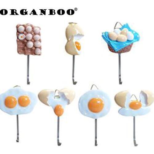 ORGANBOO 1PC Home Creative Environmental Protection Resin Stainless Steel Hook Kitchen Strong Adhesive Paste Seamless Hooks