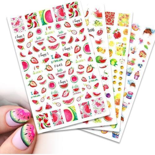 Summer Series Nail Sticker Flower Tree Fruits 3D Design Transfer Sticker Lovely Decals Decoration Nail Art Paper Tips Sliders