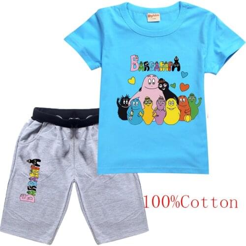 2021 Summer Barbapapa Boys Sports Sets 2Pcs Tshirt + Short Suit Kids T Shirt Set Clothing Clothes sports Toddler Baby Set