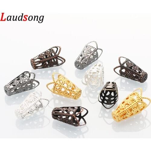 50-100pcs/lot Gold Silvers Metal Wine Cup Bead Cap Hollow Flower Trumpet Bead End Caps For DIY Jewelry Making Findings Supplies