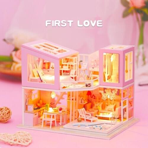 DIY Doll House Furnitures Miniature Doll house Dust Cover Wooden Dollhouse Light House For Dolls Handmade Toys For Children