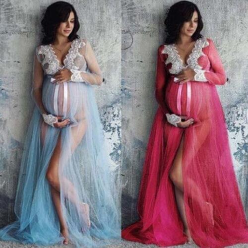 New 2018 Summer Lace Maternity Dress Women Pregnant Maternity Gown Photography Props Costume Pregnancy Lace Long Maxi Dress