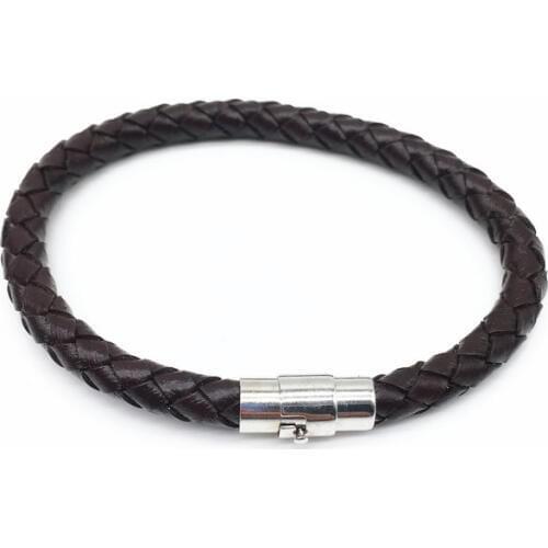 Casual/sporty New Bracelets For Free Shipping 20pcs Coffee 6mm Braided Genuine Leather Magnetic Bracelet, Fashion Bracelet