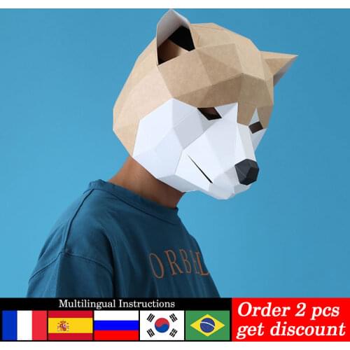 Pre-cut Husky Akita Dog Adult Head Mask Paper Model,3D Low-poly Papercraft,Party Cosplay Prop,Handmade DIY Craft Toy RTY102