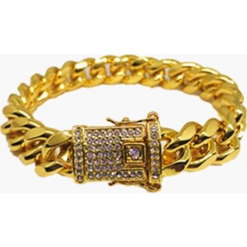 2021 Wish Source Button Full Of Water Drill Smooth Chain Hiphop Hiphop Trendsetter Cuban Chain Rough Bracelet Factory Direct Sal