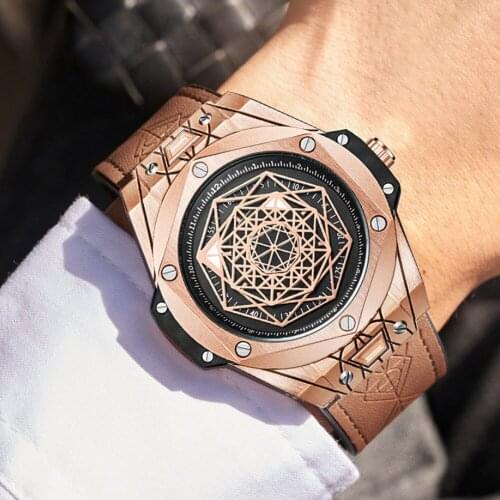 Luxury Brand Design Waterproof Quartz Watch for Mens Casual Large Dial Leather Strap Military Sports Wrist Watch Relogio 2021