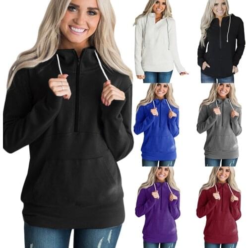 S-3XL autumn winter zipper hoodies tops casual leisure womens hoodies pullover tops blouse plus size
