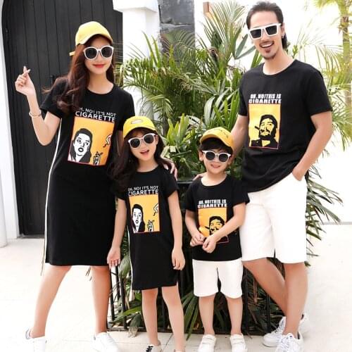 Family Matching Clothes Father Mother Daughter Son Mommy And Me Dress Print T-Shirts Couple Look Women Summer Wear Outfit Set