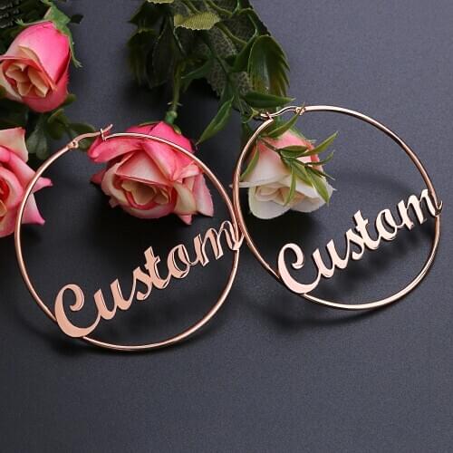 Lateefah Personality Name Stainless Steel Letter Earrings For Women 3 Color Custom Name Cricle Earrings Weddings Party Jewelry