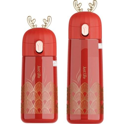 Cute deer water bottle 304 stainless steel flask with lid kawaii water bottle eco friendly Christmas gift wholesale items