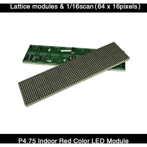 P4.75 Red Color Indoor LED Display Module Panel 304x76mm , 64x16 Pixels LED Screen Module for Advertising