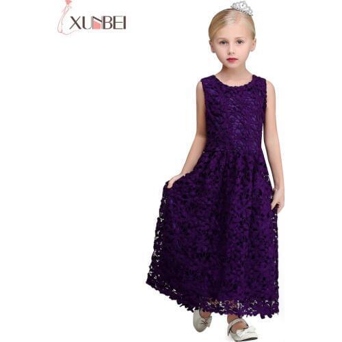 Dark Purple Lace A-line Flower Girl Dress 2020 Summer Lace Dress Pageant Dresses For Children Wedding Party Prom Cocktail Gown