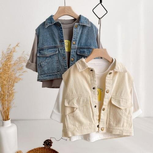 Spring Children Vest 2021 New Sleeveless Denim Vest Jacket for Boys&Girls Waistcoat BB71