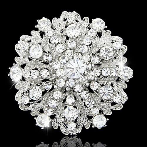 Clear Austria Crystal Big Flower Vintage Pin Brooch Rhodium Silver Plated Gift Jewelry Brooch