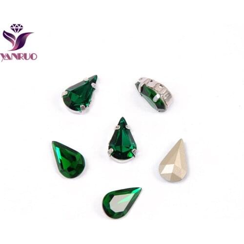 YANRUO 4300 Pear Drop Emerald Rhinestones for Crafts Ornaments Claw Base Sew on Clothes All for Needlework