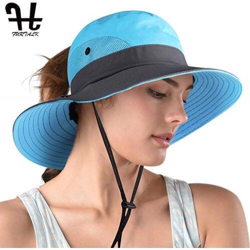 FURTALK Summer Sun Hat for Women Safari Ponytail Bucket Hat Wide Brim Outdoor UV Protection Waterproof Packable Boonie Hat Cap