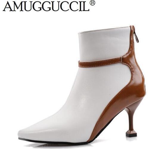 2020 New Arrival Plus Big Size 32-48 Black White Zip Fashion Sexy Autumn High Heel Female Ladies Women Ankle Boots X1884