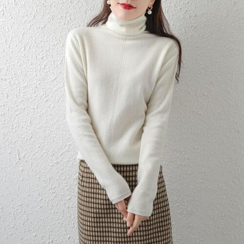 Women Sweater and Pullovers 100% Pure Wool Turtleneck Knitting Jumpers 2020 New Arrival Female Soft Knitwear Clothes