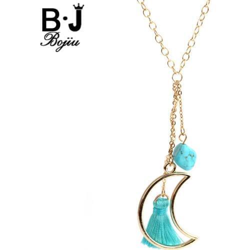 BOJIU Womens Necklace Natural Stone Tassel Pendant Necklaces Handmade Wrapped Women Pendant Chain Fashion Gifts Jewelry NKS115