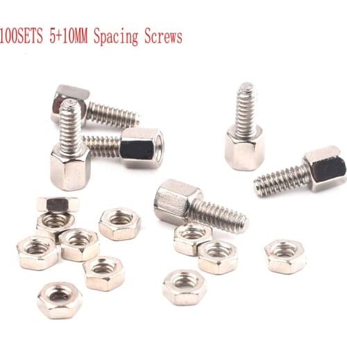 100SETS 5+10MM Hex head Spacing Screws with nut STANDOFF SPACER 5MM+10MM for D-Sub VGA DB9 DB15 DB25 RS232 COM serial connector
