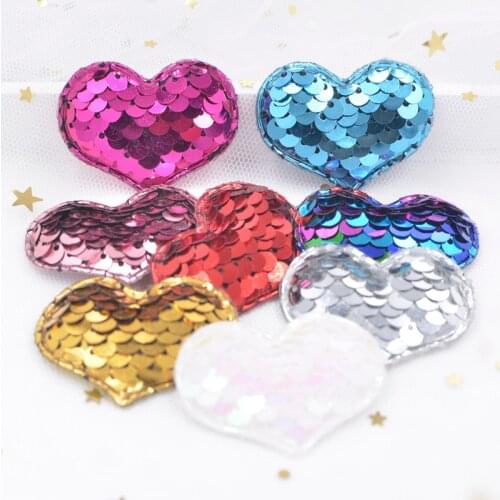 16Pcs Upscale Glitter Sequins Heart Appliques Padded Patches for DIY Baby Girls Hair, Clip, Band, Headdress, Bow Decoration F46