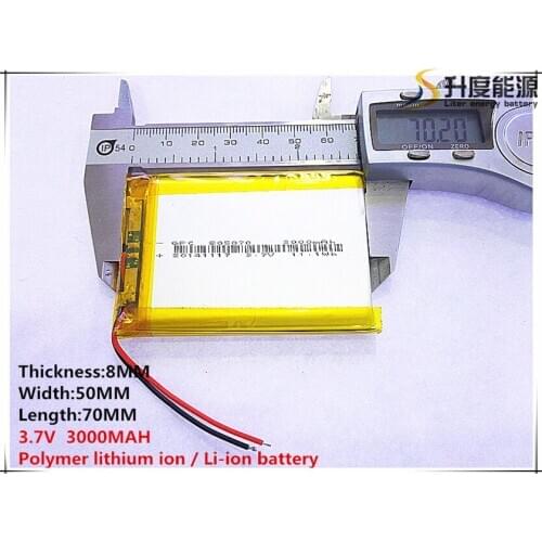 3.7V,3000mAH [805070] PLIB (polymer lithium ion / Li-ion battery ) for Smart watch,GPS,mp3,mp4,cell phone,speaker