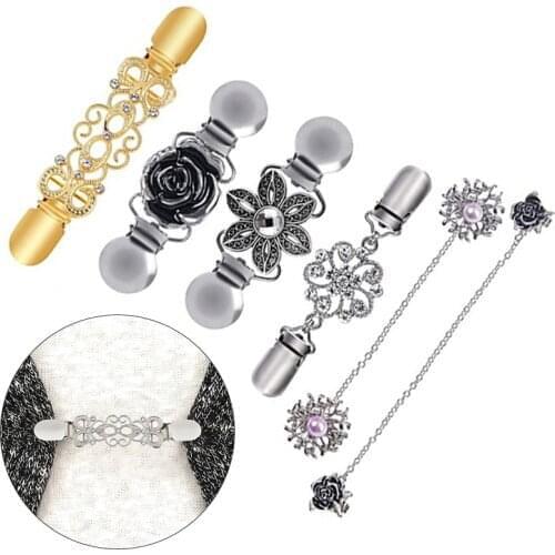 5/6/7 Pcs Flower Design Sweater Shawl Clips Set Retro Cardigan Collar Clips Antique Flowers Dresses Duckbill Clip For Women Gift
