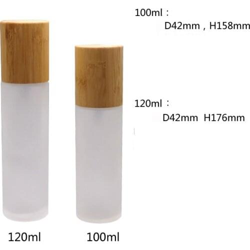 70pcs 100ml 80pcs 120ml Empty Lotion/Emulsion Pump Bottle with Bamboo Cap Frosted Glass Cosmetic Refillable Packaging Container