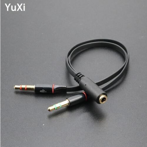 YuXi 3.5 mm Plug Audio Cable Headphone Earphone Cable Micphone Y Splitter Adapter 1 Female to 2 male Connected Cord to Laptop PC