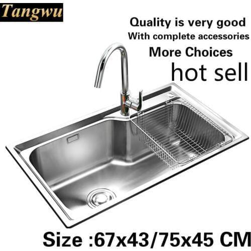Free shipping Hot sell Standard kitchen single trough sink wash the dishes 304 food-grade stainless steel 670x430/750x450 MM