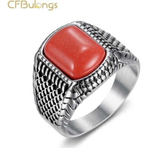 CFBulongs New Store Hot Sale Ruby Stainless Steel Ring Men And Women Wedding Engagement Jewelry Fashion Gift