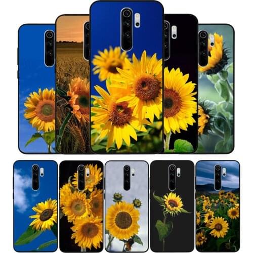 Yellow flower sunflower black Silicone Phone Case For Redmi note 9 8 7 Pro S 8T 7A Cover