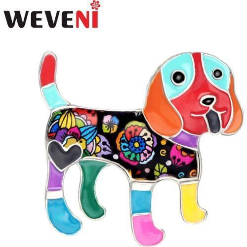 WEVENI Enamel Alloy Beagle Dog Brooches Cute Animal Jewelry Pin For Scarf Clothes Decoration Women Girls Teen Accessories Bijoux
