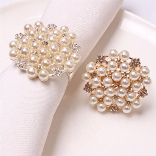 12 Pack Pearls Napkin Rings,Delicate Alloy Napkin Holder Ring Buckles Table Setting Decor for Thanksgiving,Christmas