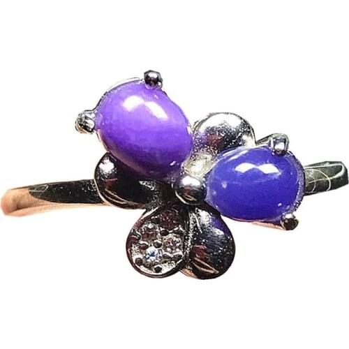 6mm Genuine Natural Purple Sugilite Ring Silver Sterling Jewelry For Woman Man Beads Crystal Flower Stone Adjustable Ring AAAAA