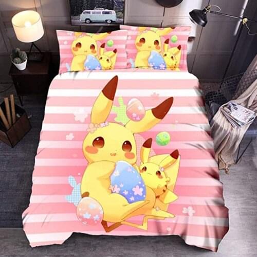 New Pokemon Quilt Cover Pillowcase Cartoon Bed Set 3d Printed Pikachu Bedding Set Queen Kid Queen Bedding Set Twin Bedding Set