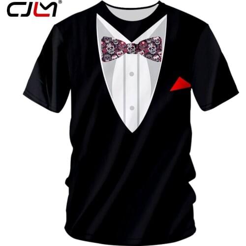 CJLM Summer Men/Women 3D Printed Suit Skull Bow Tie T-shirt Man Fashion Casual Oversized O Neck Fitness Short Sleeve Whosale