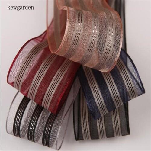 Kewgarden 1" 1.5" 25mm 40mm Bright Wire Stripe Organza Ribbon DIY Hair Bowknot Accessories Packing Riband Handmade Tape 10Yards